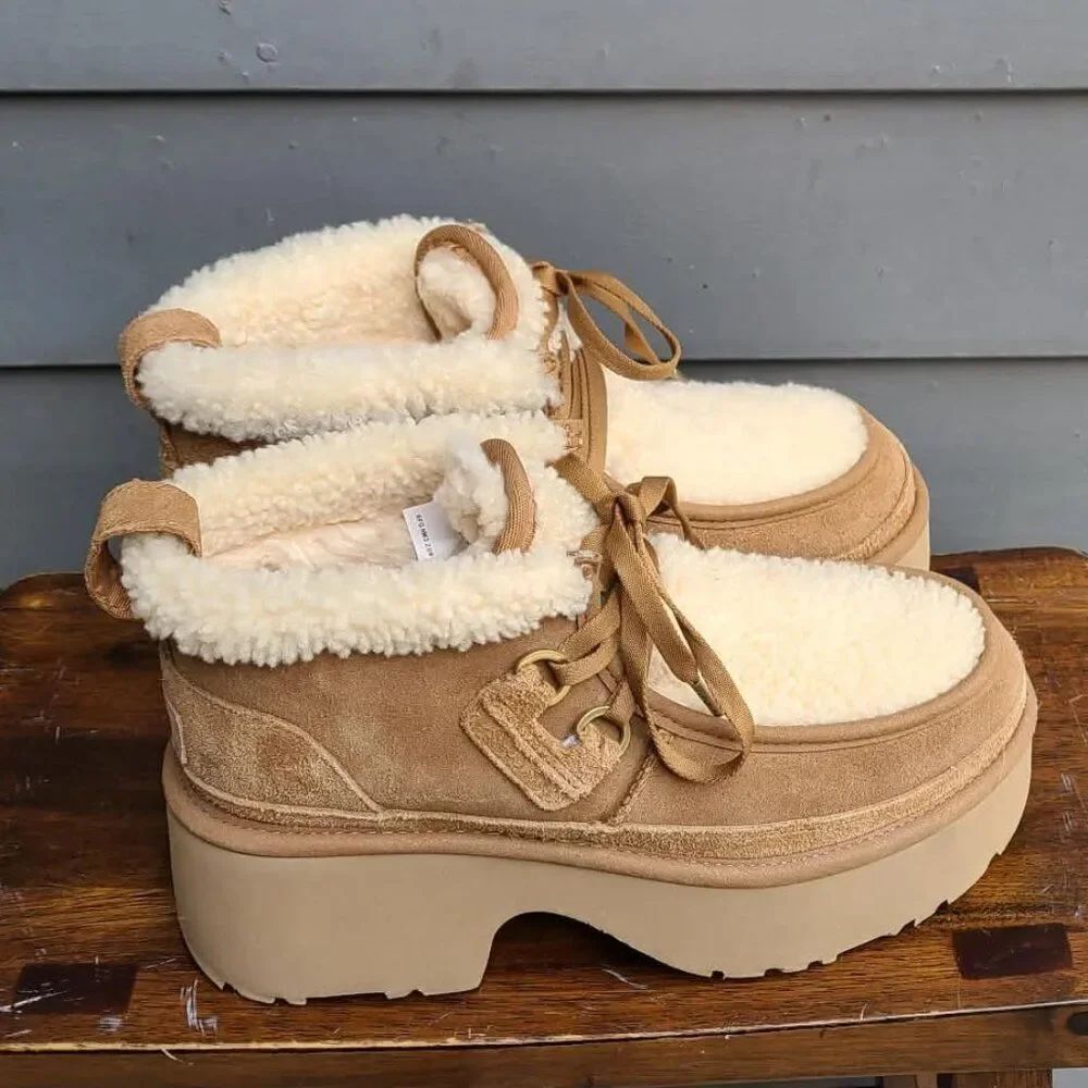 UGG Classic NewβHeights Platform Lace Up Boots Suede Shearling size 9